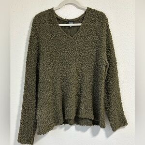 Eileen Fisher Angora Rabbit Hair Blend Chunky Green Knit Sweater XL cozy sweater
